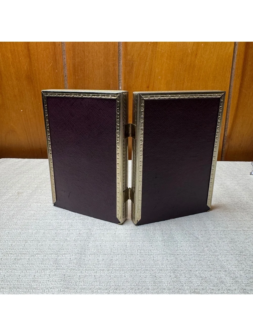 Vintage Brass Tone Double Hinged Picture Frame Holds Two 3.5x5 Photos